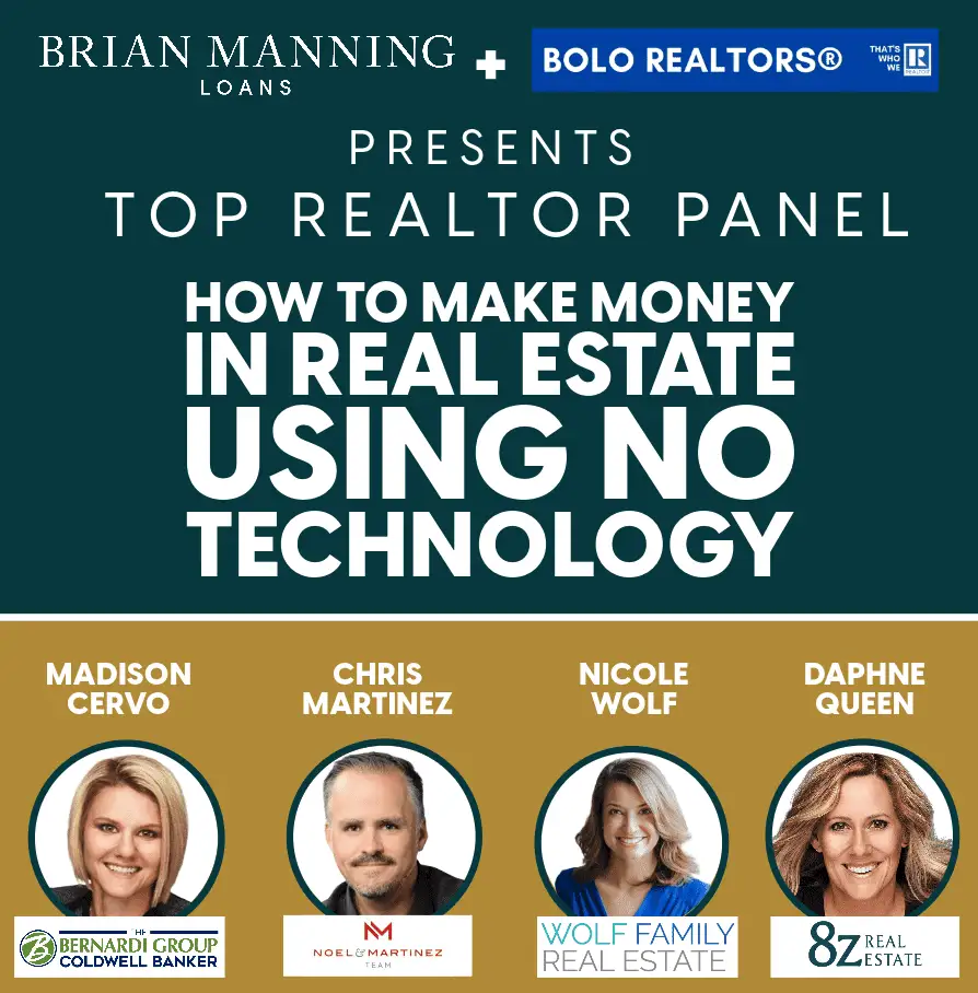 September 13th Top Realtor Panel: How to Earn Money in Real Estate Using NO Tech